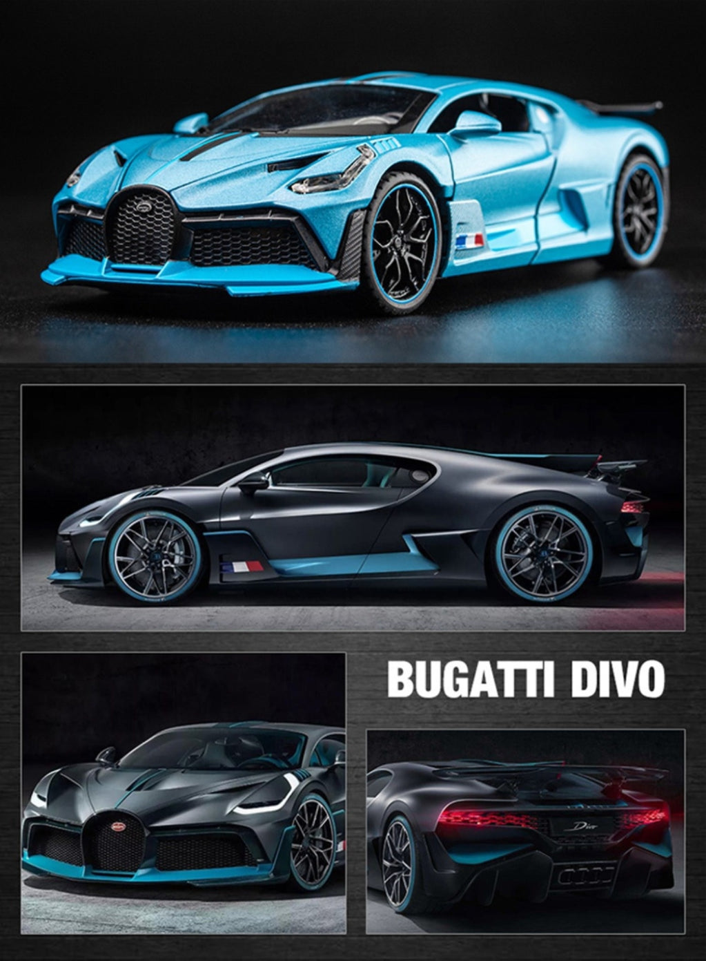 1:32 Bugatti Divo Diecast Car Model (Gray/Blue/Red)